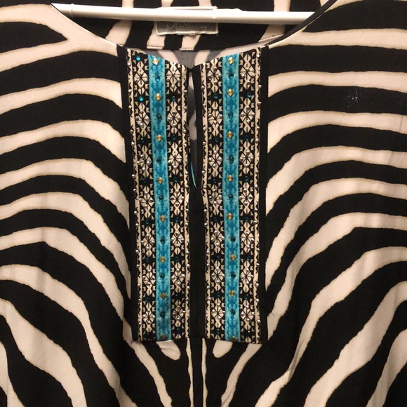 Black and White with Turquoise and Sequins Tunic - Picture 3 of 4